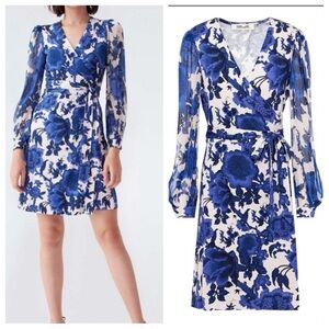 NWT DVF Gala floral-print jersey chiffon wrap dress Small